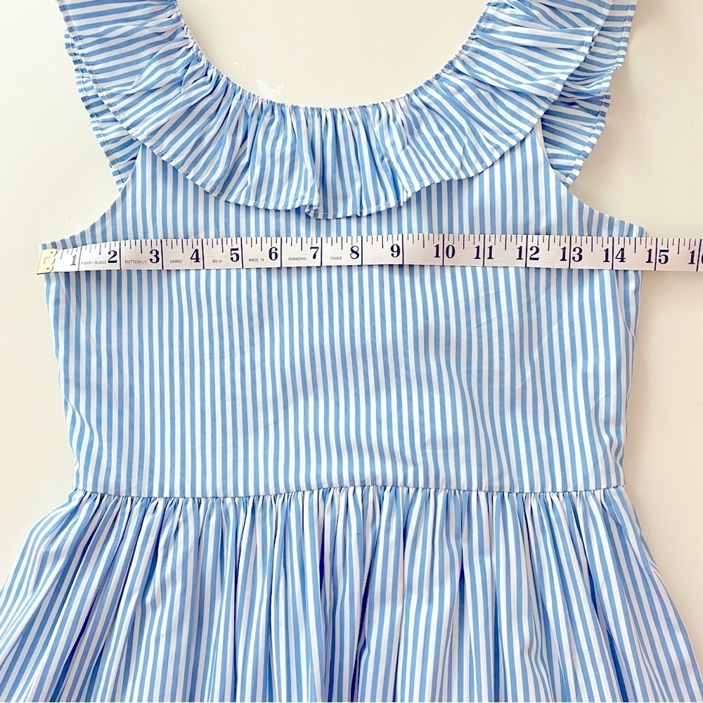 J. Crew Crewcuts Girl's Blue White Stripe Cotton Sleeveless Ruffle Dress Size 10 - Picture 4 of 12